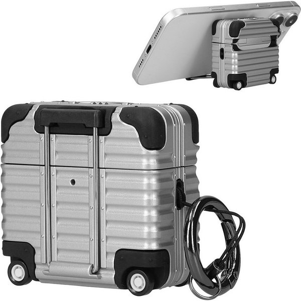 kwmobile Kopfhörer-Schutzhülle Kopfhörer Case für Apple Airpods 4 Hülle, Koffer-Design In-Ear-Kopfhörer Cover mit Handy Ständer
