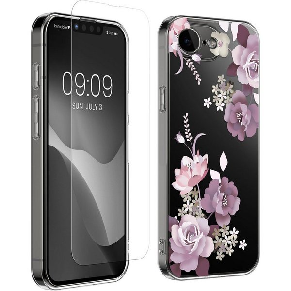 kwmobile Smartphone-Hülle Hülle für Apple iPhone 17e / iPhone 16e Handyhülle - Silikon, Case mit Schutzfolie Blumenblüten und Rosen Design
