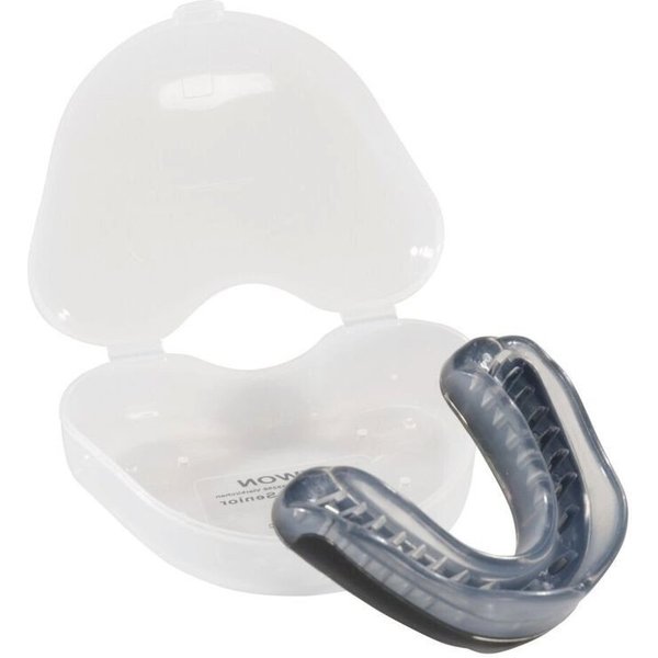 KWON Zahnschutz 2 Schichten Profi Performance mit Box Sport Mundschutz Vollkontakt (Für die obere Zahnreihe, Stück mit Dose), Zweifarbig schwarz/silber, Belüftu