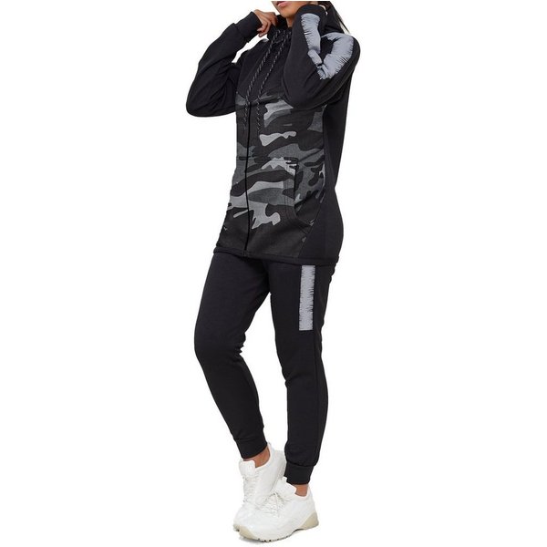 L.gonline Freizeitanzug Damen Jogging-ANZUG, mit Bündchen und Tunnelzug, Trainingsanzug (Kapuzenjacke mit Reißverschluss, Hose, 2-tlg), Fitness Freizeit Casual