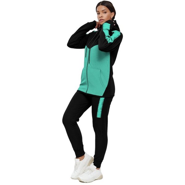 L.gonline Freizeitanzug Damen Jogging-ANZUG, mit Bündchen und Tunnelzug, Trainingsanzug (Kapuzenjacke mit Reißverschluss, Hose, 2-tlg), Fitness Freizeit Casual