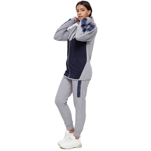 L.gonline Freizeitanzug Damen Jogging-ANZUG, mit Bündchen und Tunnelzug, Trainingsanzug (Kapuzenjacke mit Reißverschluss, Hose, 2-tlg), Fitness Freizeit Casual