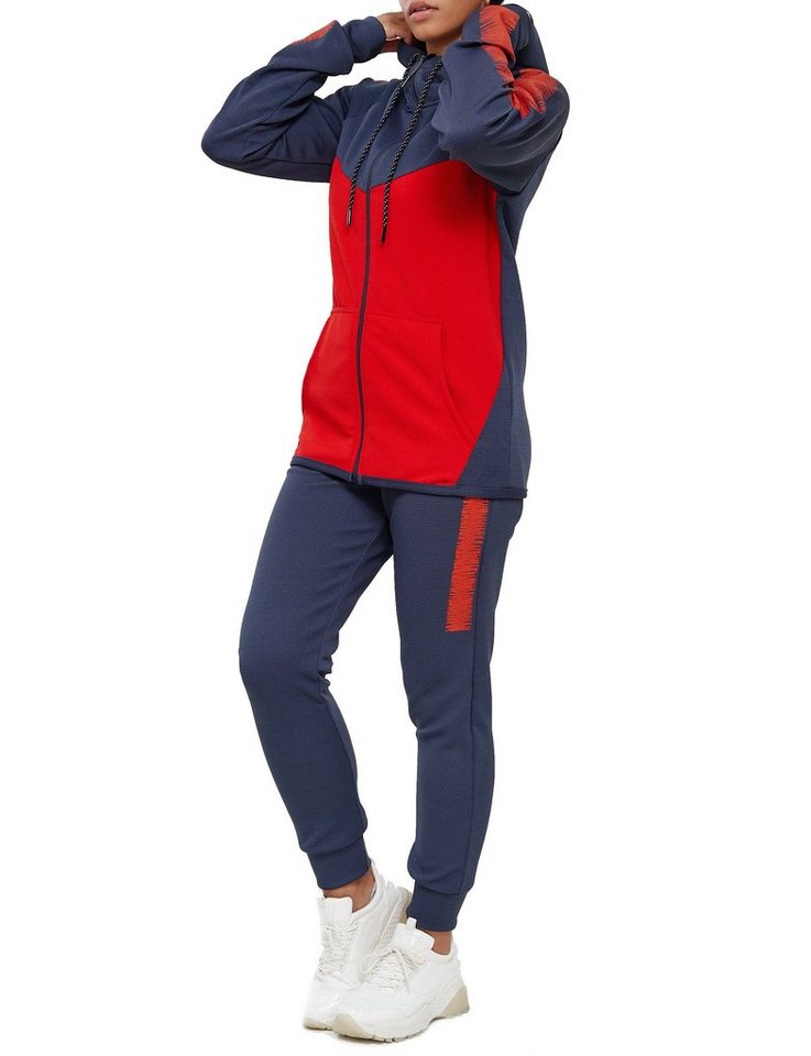 L.gonline Freizeitanzug Damen Jogging-ANZUG, mit Bündchen und Tunnelzug, Trainingsanzug (Kapuzenjacke mit Reißverschluss, Hose, 2-tlg), Fitness Freizeit Casual – Bild 3 von 5