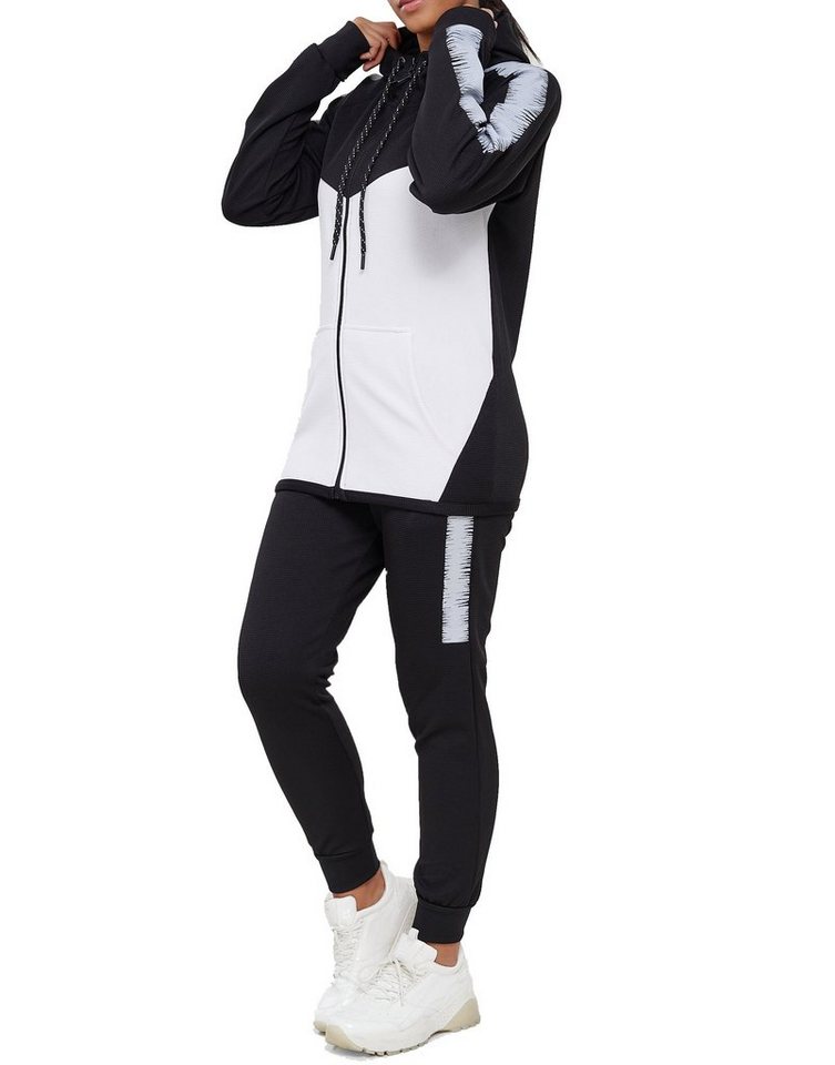 L.gonline Freizeitanzug Damen Jogging-ANZUG, mit Bündchen und Tunnelzug, Trainingsanzug (Kapuzenjacke mit Reißverschluss, Hose, 2-tlg), Fitness Freizeit Casual – Bild 2 von 5