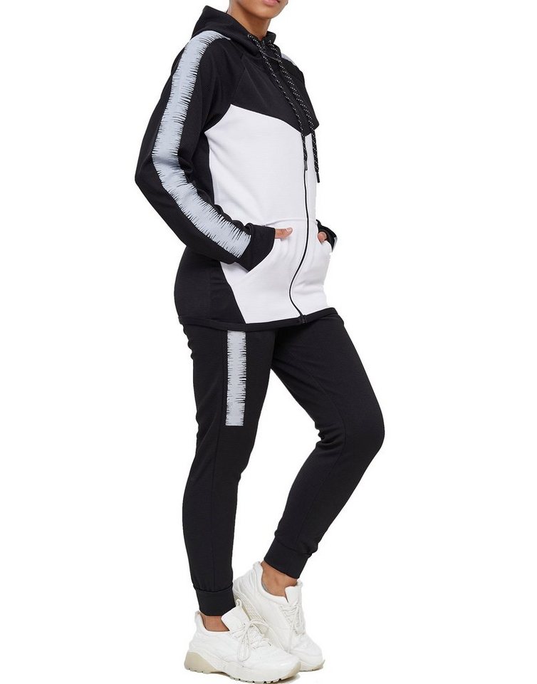 L.gonline Freizeitanzug Damen Jogging-ANZUG, mit Bündchen und Tunnelzug, Trainingsanzug (Kapuzenjacke mit Reißverschluss, Hose, 2-tlg), Fitness Freizeit Casual – Bild 3 von 5