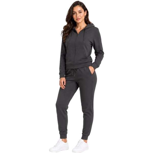 L.gonline Freizeitanzug Damen Jogging-ANZUG X240, Prime, Anthrazit, 3XL (Kapuzenjacke mit Reißverschluss, Hose, 2-tlg), Fitness Freizeit Casual