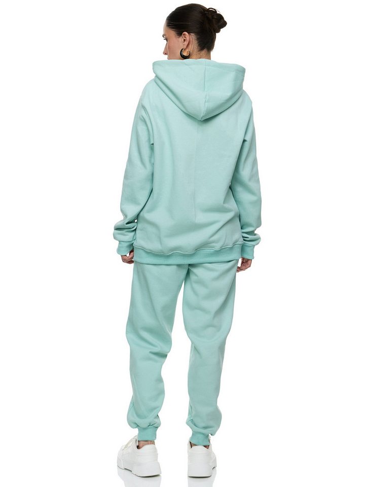L.gonline Freizeitanzug Damen Jogginganzug einfarbig 100% Baumwolle 586 Mint 3XL (Kapuzenjacke mit Reißverschluss, Hose, 2-tlg), Fitness Freizeit Casual – Bild 4 von 5