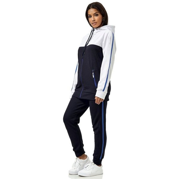 L.gonline Freizeitanzug Damen Jogginganzug Freizeitanzug Sportlich 3750 (Kapuzenjacke mit Reißverschluss, Hose, 2-tlg), mit Streifen