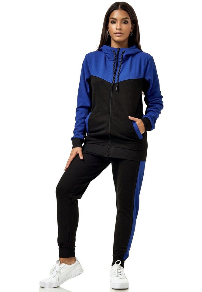 L.gonline Freizeitanzug Damen Trainingsanzug, Jogginganzug mit Kapuzenjacke, 0986 (Kapuzenjacke mit Reißverschluss, Hose, 2-tlg), Fitness Freizeit Casual – Bild 3 von 5