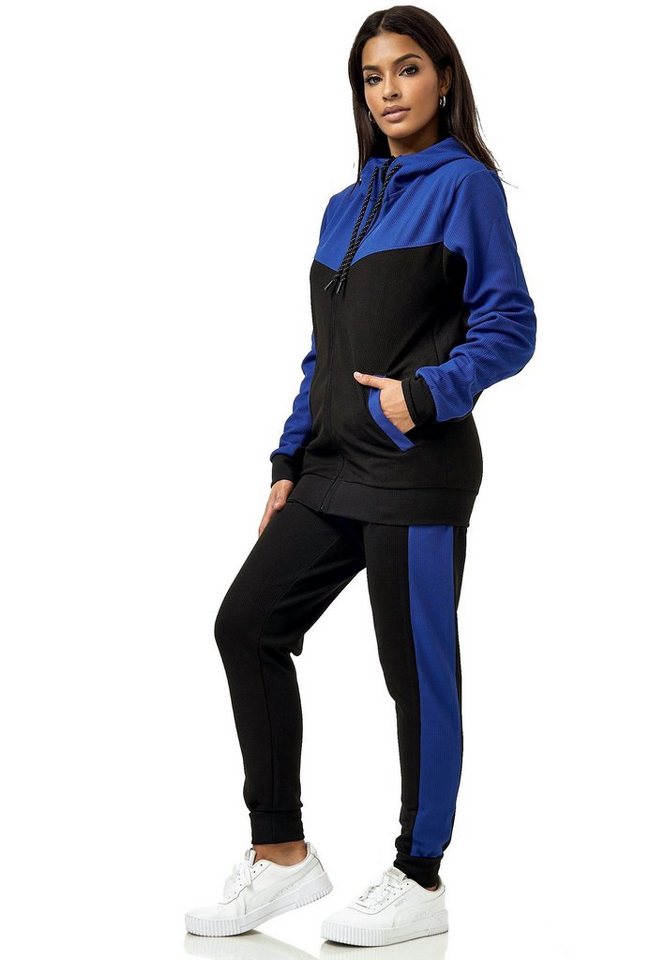 L.gonline Freizeitanzug Damen Trainingsanzug, Jogginganzug mit Kapuzenjacke, 0986 (Kapuzenjacke mit Reißverschluss, Hose, 2-tlg), Fitness Freizeit Casual – Bild 4 von 5