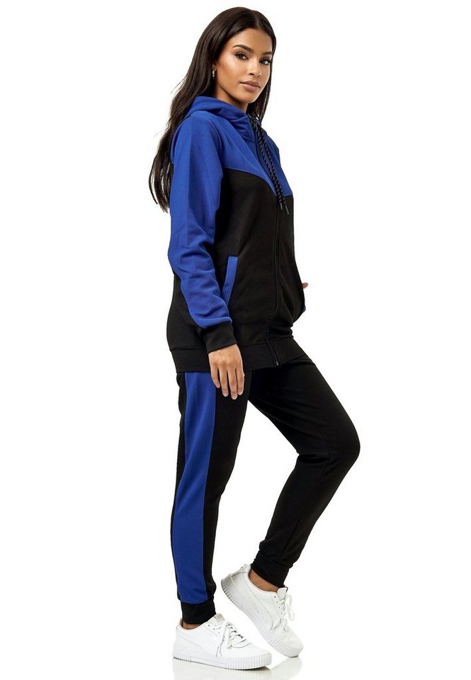 L.gonline Freizeitanzug Damen Trainingsanzug, Jogginganzug mit Kapuzenjacke, 0986 (Kapuzenjacke mit Reißverschluss, Hose, 2-tlg), Fitness Freizeit Casual – Bild 5 von 5