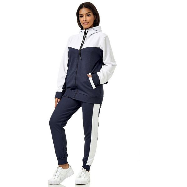 L.gonline Freizeitanzug Damen Trainingsanzug, Jogginganzug mit Kapuzenjacke, 0986 (Kapuzenjacke mit Reißverschluss, Hose, 2-tlg), Fitness Freizeit Casual