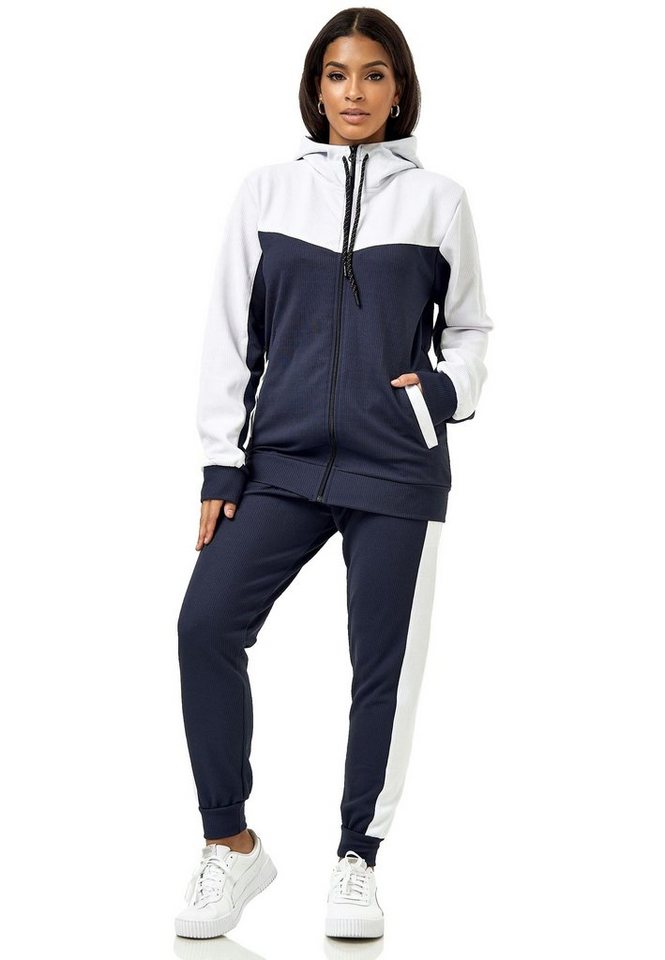 L.gonline Freizeitanzug Damen Trainingsanzug, Jogginganzug mit Kapuzenjacke, 0986 (Kapuzenjacke mit Reißverschluss, Hose, 2-tlg), Fitness Freizeit Casual – Bild 3 von 5