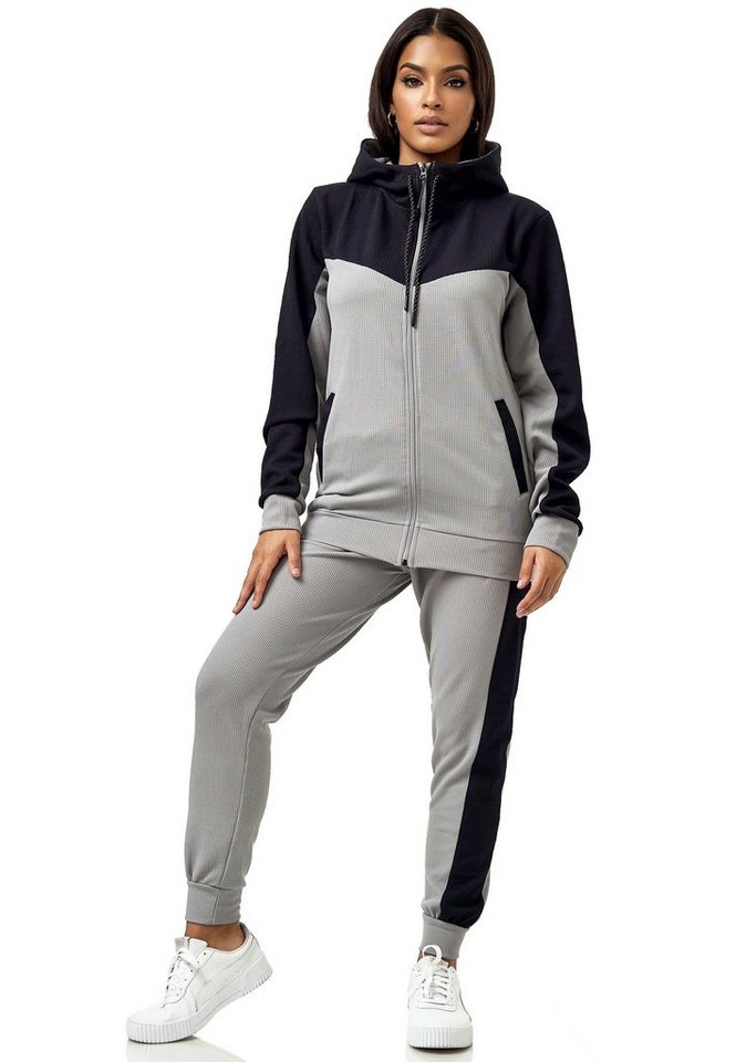 L.gonline Freizeitanzug Damen Trainingsanzug, Jogginganzug mit Kapuzenjacke, 0986 (Kapuzenjacke mit Reißverschluss, Hose, 2-tlg), Fitness Freizeit Casual – Bild 2 von 5