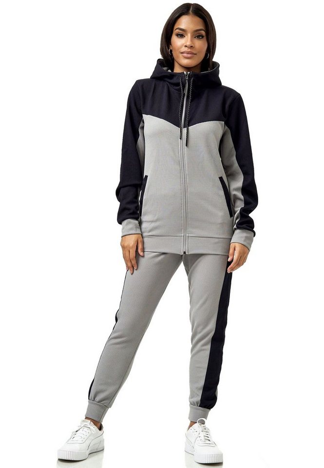 L.gonline Freizeitanzug Damen Trainingsanzug, Jogginganzug mit Kapuzenjacke, 0986 (Kapuzenjacke mit Reißverschluss, Hose, 2-tlg), Fitness Freizeit Casual – Bild 3 von 5