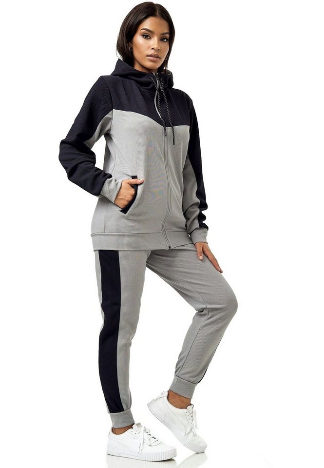 L.gonline Freizeitanzug Damen Trainingsanzug, Jogginganzug mit Kapuzenjacke, 0986 (Kapuzenjacke mit Reißverschluss, Hose, 2-tlg), Fitness Freizeit Casual – Bild 4 von 5