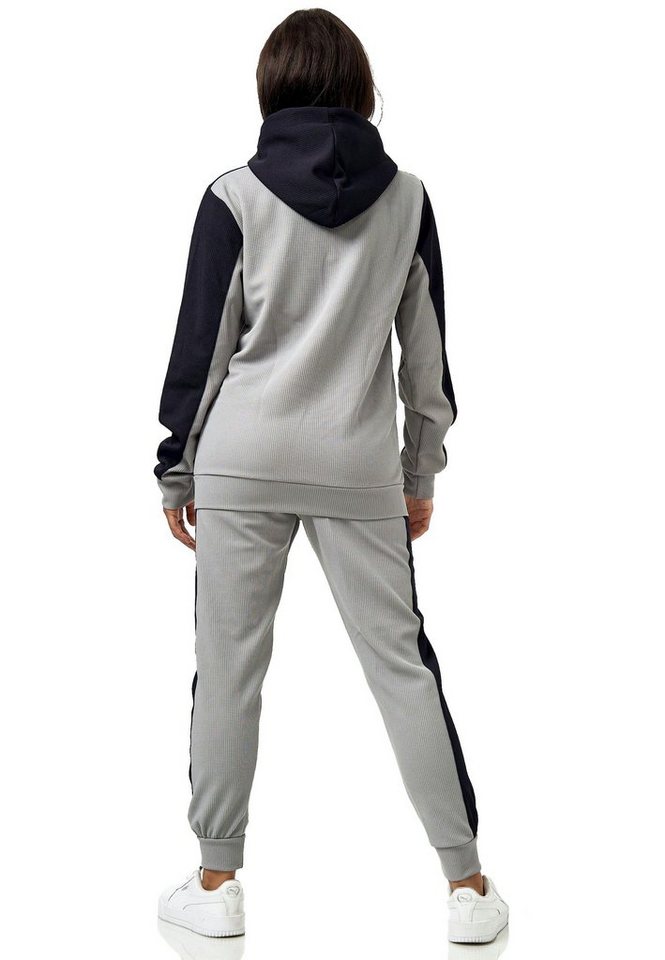 L.gonline Freizeitanzug Damen Trainingsanzug, Jogginganzug mit Kapuzenjacke, 0986 (Kapuzenjacke mit Reißverschluss, Hose, 2-tlg), Fitness Freizeit Casual – Bild 5 von 5