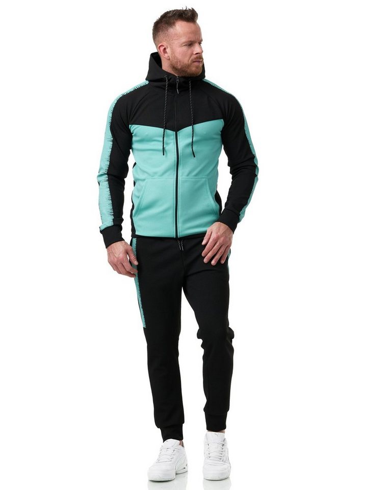 L.gonline Freizeitanzug Herren Jogging-ANZUG, mit Bündchen und Tunnelzug, Trainingsanzug (Kapuzenjacke mit Reißverschluss, Hose, 2-tlg), Fitness Freizeit Casual – Bild 2 von 5