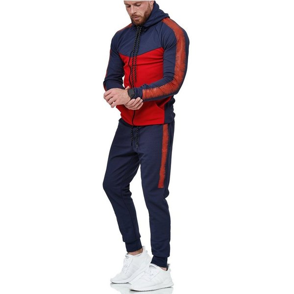 L.gonline Freizeitanzug Herren Jogging-ANZUG, mit Bündchen und Tunnelzug, Trainingsanzug (Kapuzenjacke mit Reißverschluss, Hose, 2-tlg), Fitness Freizeit Casual
