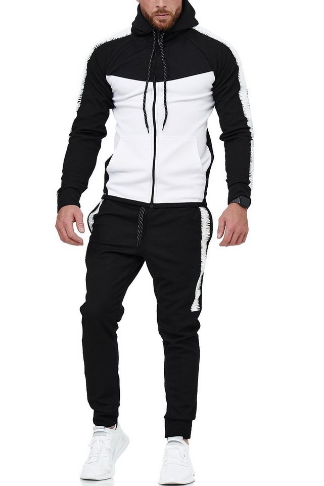 L.gonline Freizeitanzug Herren Jogging-ANZUG, mit Bündchen und Tunnelzug, Trainingsanzug (Kapuzenjacke mit Reißverschluss, Hose, 2-tlg), Fitness Freizeit Casual – Bild 3 von 5