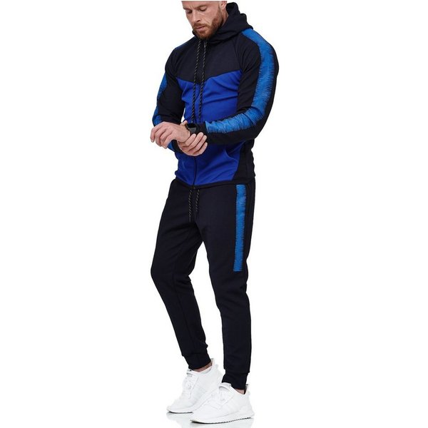 L.gonline Freizeitanzug Herren Jogging-ANZUG, mit Bündchen und Tunnelzug, Trainingsanzug (Kapuzenjacke mit Reißverschluss, Hose, 2-tlg), Fitness Freizeit Casual