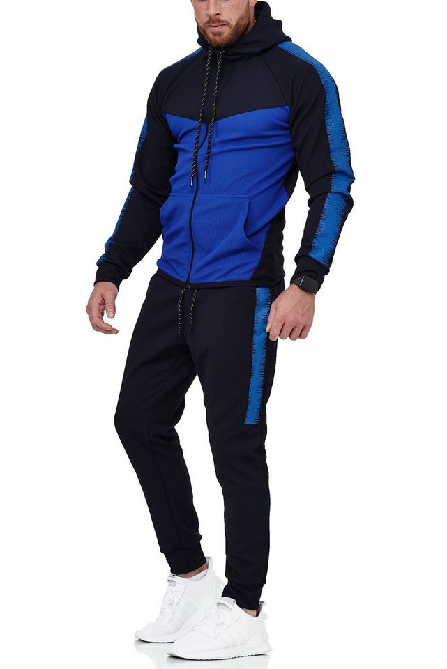 L.gonline Freizeitanzug Herren Jogging-ANZUG, mit Bündchen und Tunnelzug (Kapuzenjacke mit Reißverschluss, Hose, 2-tlg., im modischem Design), Fitness Freizeit  – Bild 2 von 5