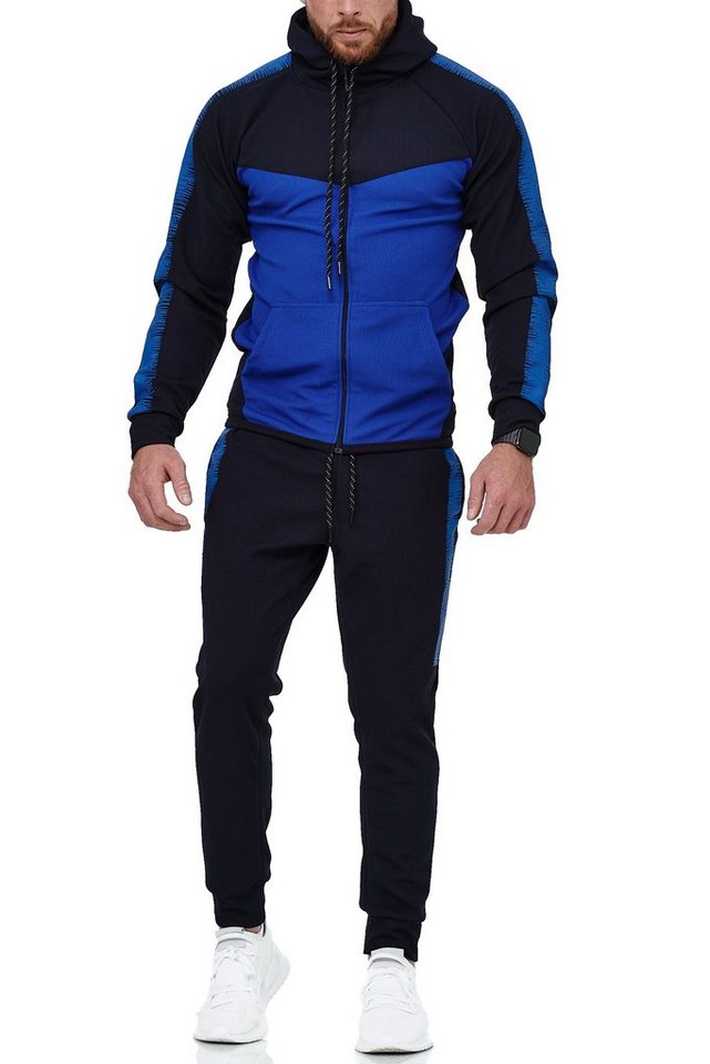 L.gonline Freizeitanzug Herren Jogging-ANZUG, mit Bündchen und Tunnelzug (Kapuzenjacke mit Reißverschluss, Hose, 2-tlg., im modischem Design), Fitness Freizeit  – Bild 3 von 5