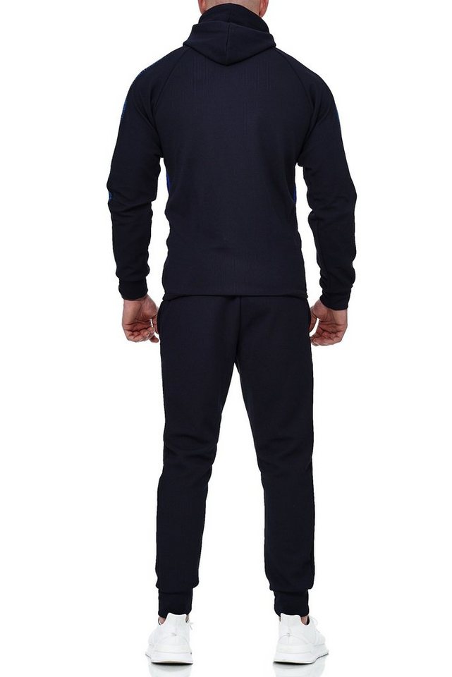 L.gonline Freizeitanzug Herren Jogging-ANZUG, mit Bündchen und Tunnelzug (Kapuzenjacke mit Reißverschluss, Hose, 2-tlg., im modischem Design), Fitness Freizeit  – Bild 4 von 5