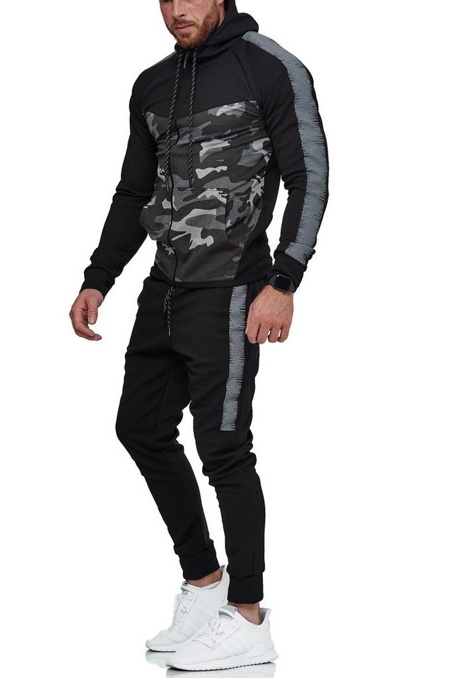 L.gonline Freizeitanzug Herren Jogging-ANZUG, mit Bündchen und Tunnelzug, Trainingsanzug (Kapuzenjacke mit Reißverschluss, Hose, 2-tlg), Fitness Freizeit Casual – Bild 2 von 5