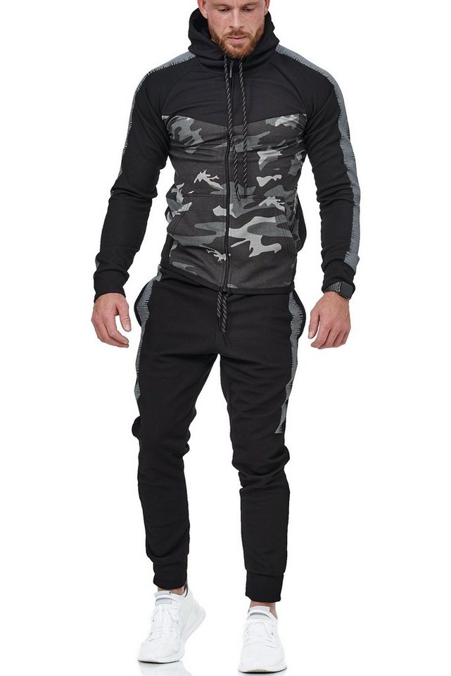 L.gonline Freizeitanzug Herren Jogging-ANZUG, mit Bündchen und Tunnelzug, Trainingsanzug (Kapuzenjacke mit Reißverschluss, Hose, 2-tlg), Fitness Freizeit Casual – Bild 3 von 5