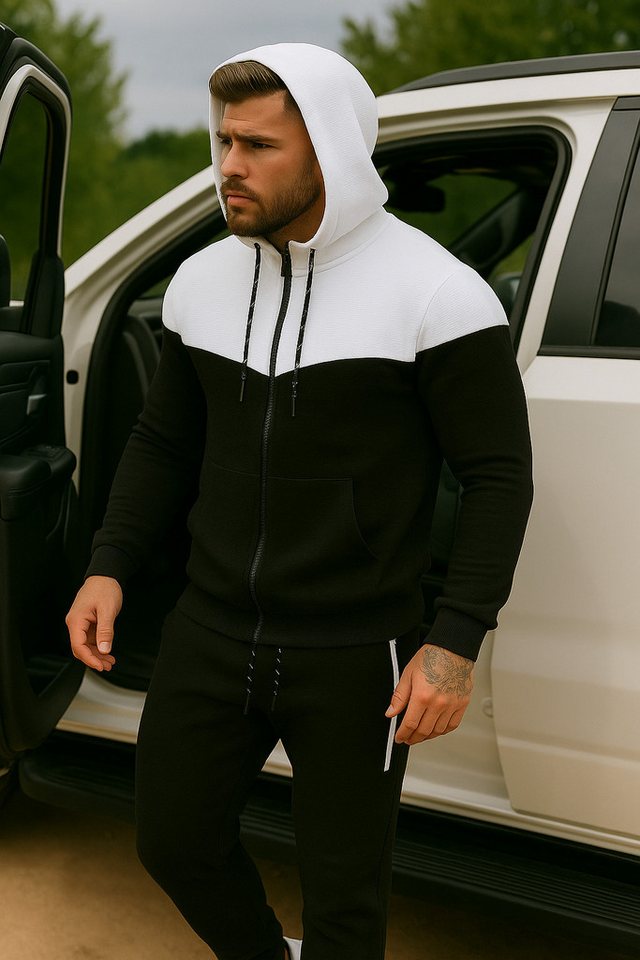L.gonline Freizeitanzug Herren Jogginganzug, Freizeitanzug 984 (Kapuzenjacke mit Reißverschluss, Hose, 2-tlg., im modischem Design), Fitness Freizeit Casual – Bild 4 von 5