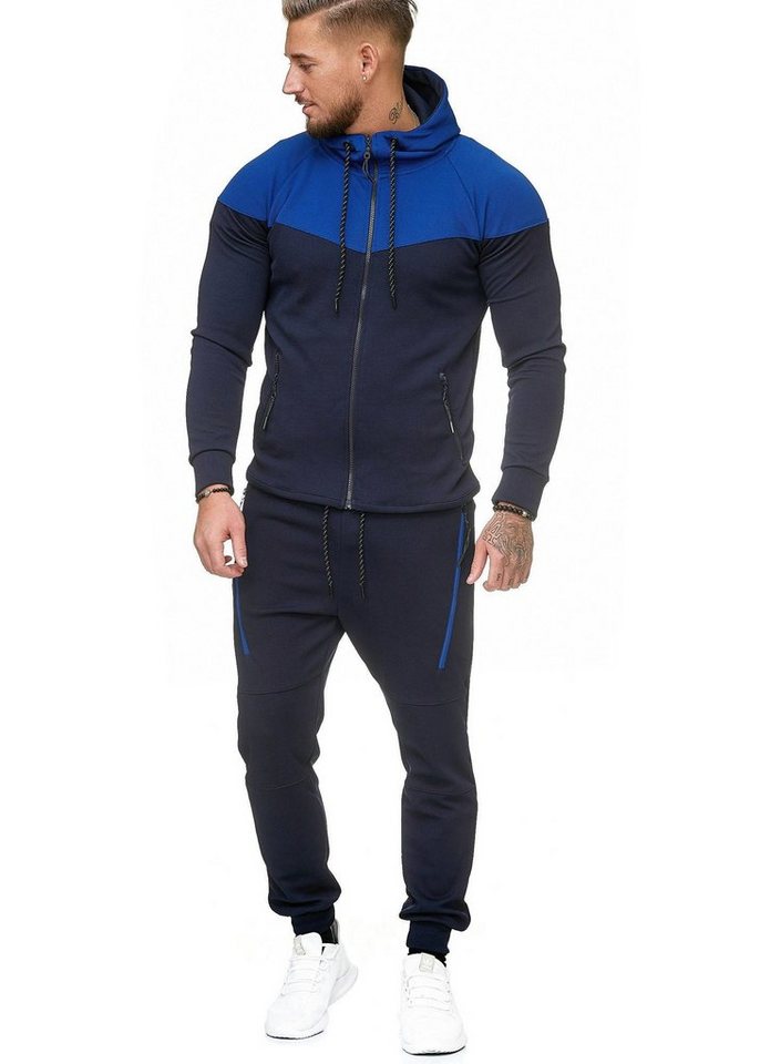 L.gonline Freizeitanzug Herren Jogginganzug, Freizeitanzug 984 schwarz/blau L (Kapuzenjacke mit Reißverschluss, Hose, 2-tlg), Fitness Freizeit Casual – Bild 2 von 5