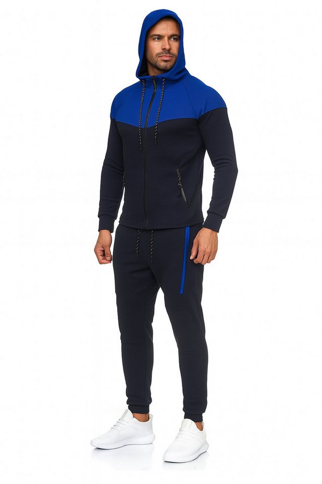 L.gonline Freizeitanzug Herren Jogginganzug, Freizeitanzug 984 schwarz/blau L (Kapuzenjacke mit Reißverschluss, Hose, 2-tlg), Fitness Freizeit Casual – Bild 3 von 5