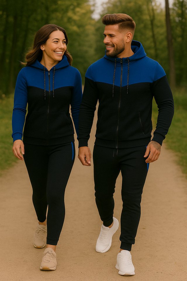 L.gonline Freizeitanzug Herren Jogginganzug, Freizeitanzug 984 schwarz/blau L (Kapuzenjacke mit Reißverschluss, Hose, 2-tlg), Fitness Freizeit Casual – Bild 4 von 5
