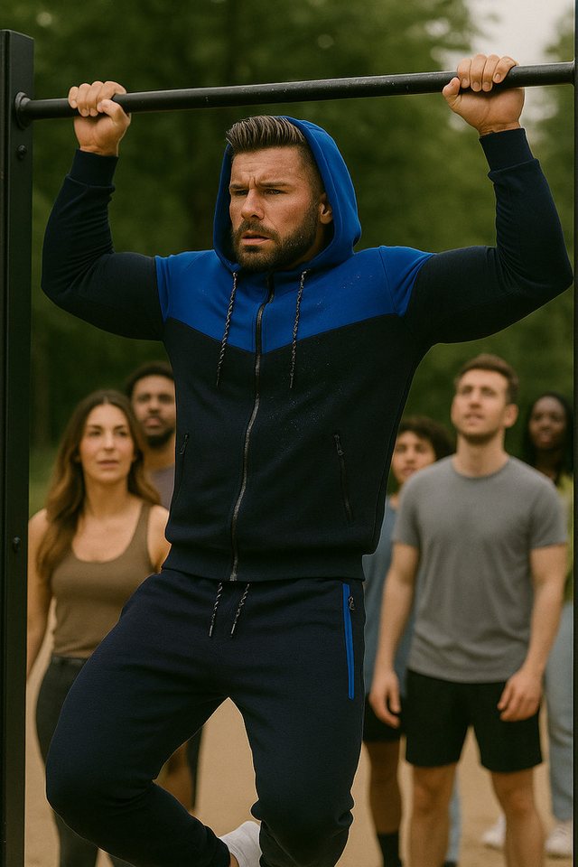 L.gonline Freizeitanzug Herren Jogginganzug, Freizeitanzug 984 schwarz/blau L (Kapuzenjacke mit Reißverschluss, Hose, 2-tlg), Fitness Freizeit Casual – Bild 5 von 5