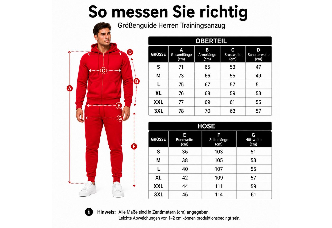 L.gonline Freizeitanzug Herren Jogginganzug einfarbig 100% BW 586 Rot XL (Kapuzenjacke mit Reißverschluss, Hose, 2-tlg), Fitness Freizeit Casual – Bild 5 von 5