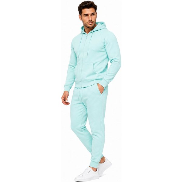 L.gonline Freizeitanzug Herren Jogginganzug einfarbig 100% BW 586 Mint Grün XXL (Kapuzenjacke mit Reißverschluss, Hose, 2-tlg), Fitness Freizeit Casual