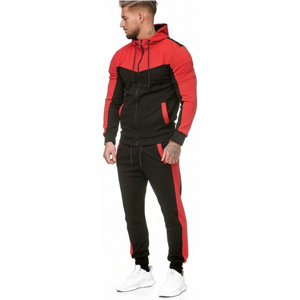 L.gonline Freizeitanzug Herren Trainingsanzug, Jogginganzug mit Kapuzenjacke 0986 (Kapuzenjacke mit Reißverschluss, Hose, 2-tlg., im modischem Design), Fitness 