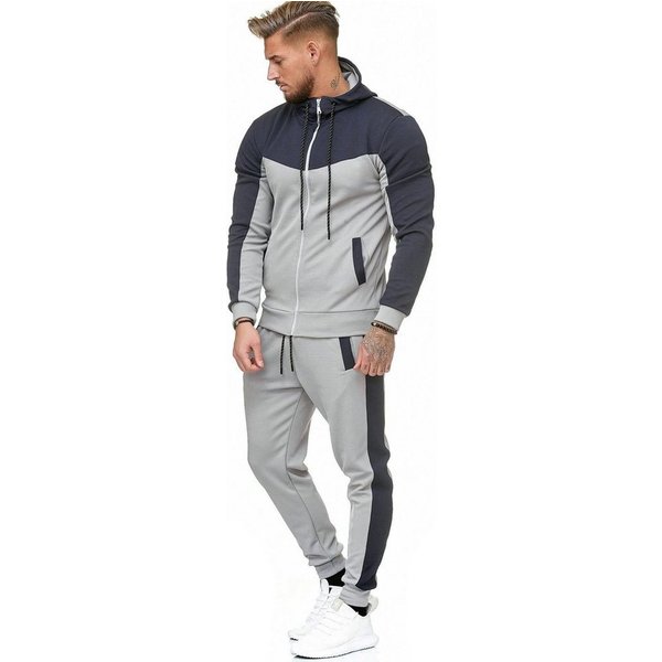 L.gonline Freizeitanzug Herren Trainingsanzug, Jogginganzug mit Kapuzenjacke 0986 (Kapuzenjacke mit Reißverschluss, Hose, 2-tlg), Fitness Freizeit Casual
