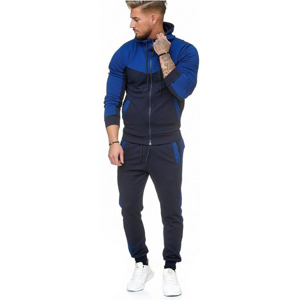 L.gonline Freizeitanzug Herren Trainingsanzug, Jogginganzug mit Kapuzenjacke 0986 (Kapuzenjacke mit Reißverschluss, Hose, 2-tlg), Fitness Freizeit Casual