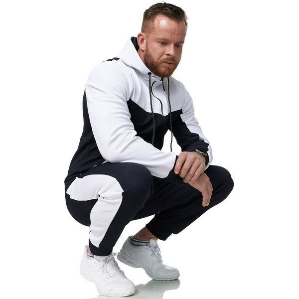 L.gonline Freizeitanzug Herren Trainingsanzug, Jogginganzug mit Kapuzenjacke 0986 (Kapuzenjacke mit Reißverschluss, Hose, 2-tlg), Fitness Freizeit Casual