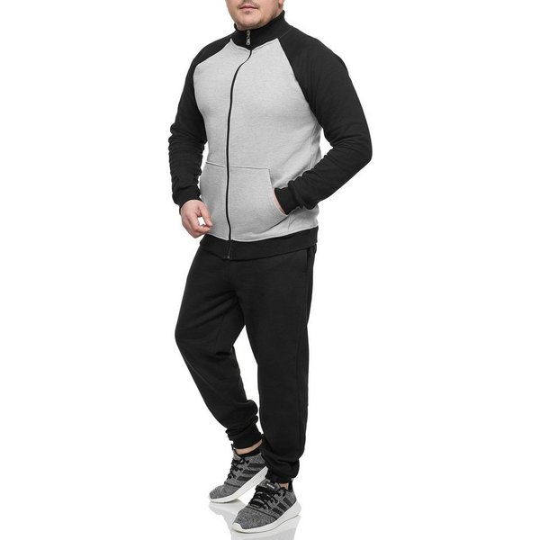 L.gonline Jogginganzug Herren Trainingsanzug Freizeitanzug ohne Kapuze 500A (Zipperjacke ohne Kapuze und Hose, 2-tlg., Zipperjacke und Hose), Fitness Freizeit C