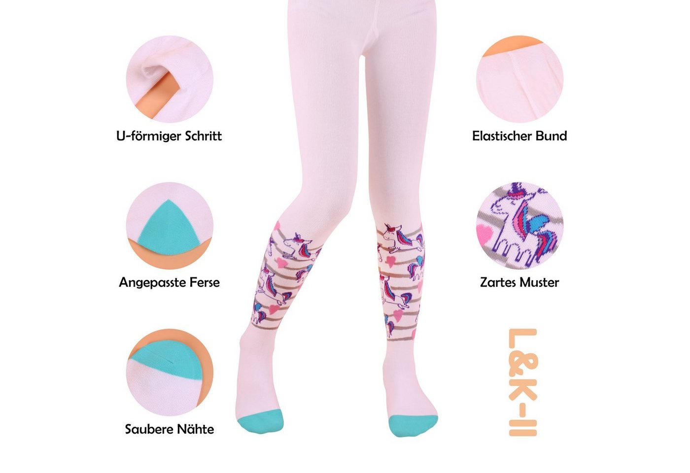 L&K-II Strickstrumpfhose 2730 (3er-Packung) mit Einhorn-Motiven aus Baumwolle – Bild 2 von 5