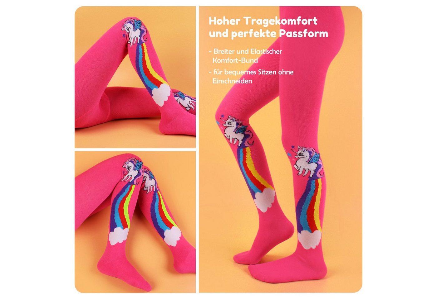 L&K-II Strickstrumpfhose 2730 (3er-Packung) mit Einhorn-Motiven aus Baumwolle – Bild 4 von 5
