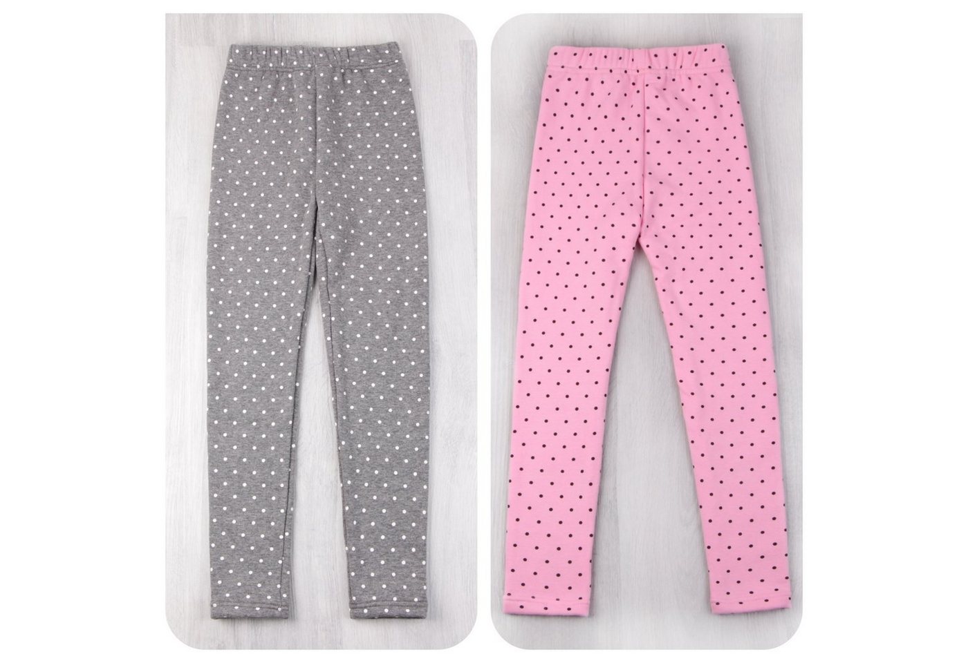 L&K-II Thermoleggings 4603 (1/2/3er-Pack, 2-tlg., 2er-Pack) gefütterte Winter Leggings Mädchen mit Punktmuster – Bild 2 von 5