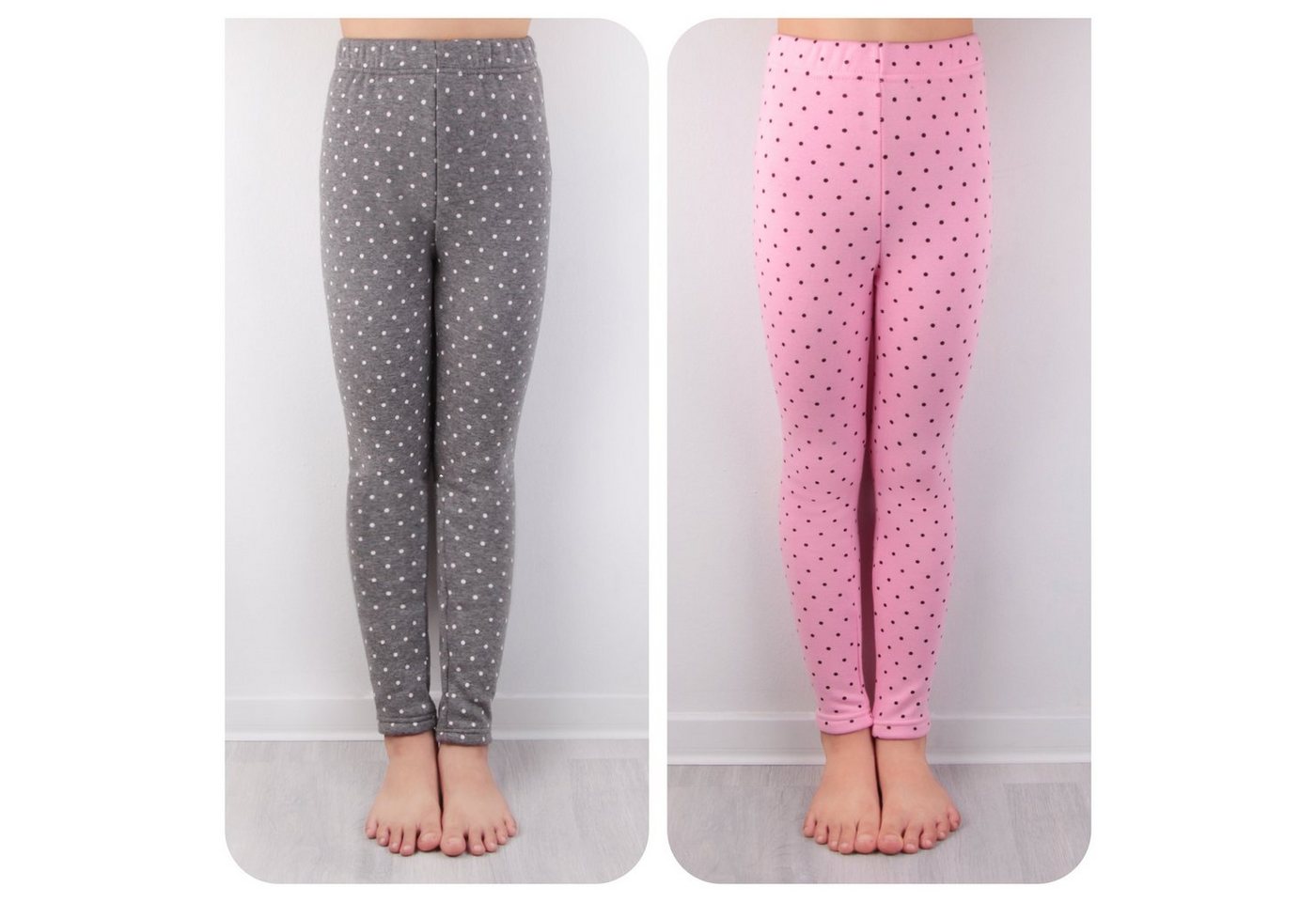 L&K-II Thermoleggings 4603 (1/2/3er-Pack, 2-tlg., 2er-Pack) gefütterte Winter Leggings Mädchen mit Punktmuster – Bild 5 von 5