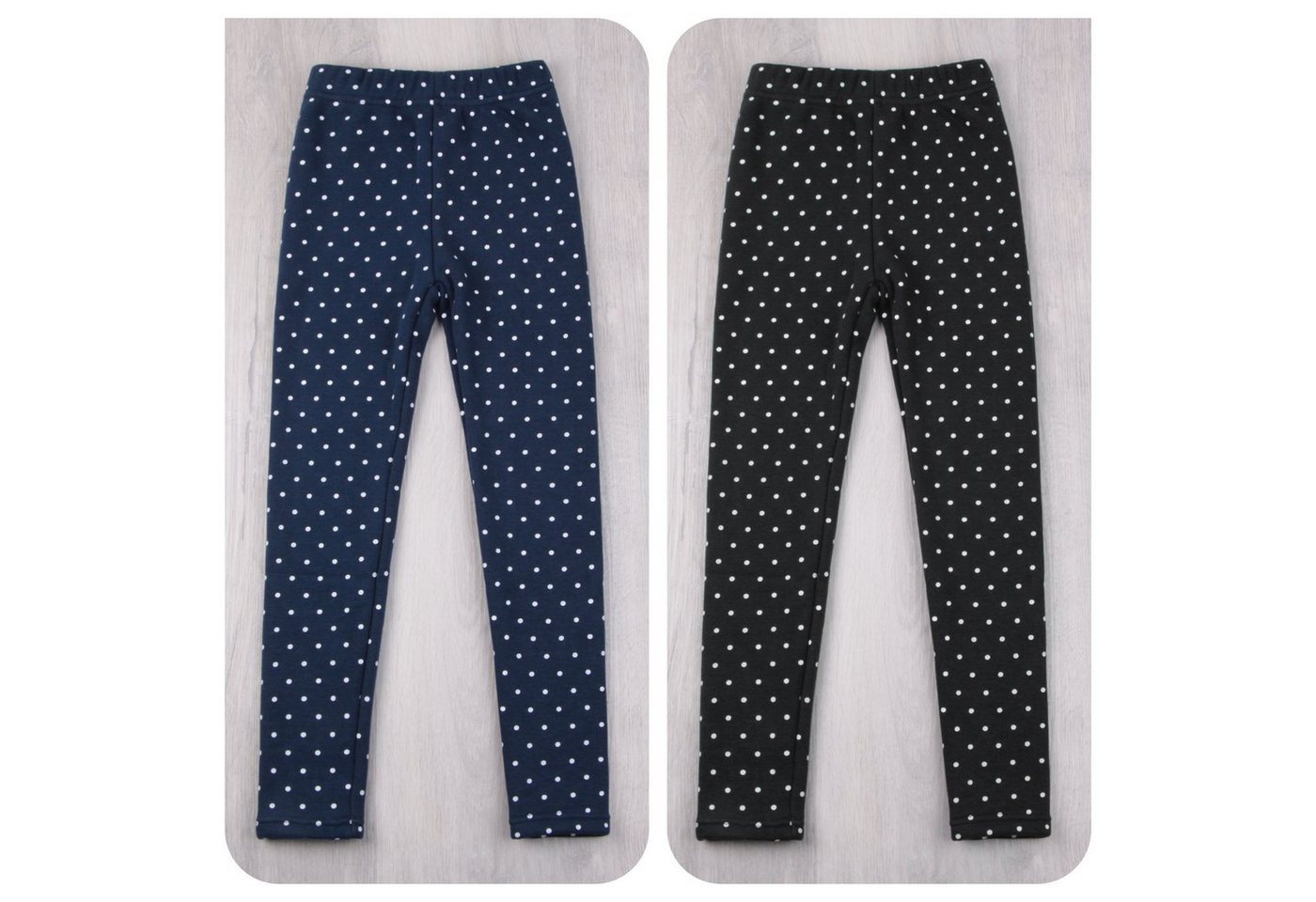 L&K-II Thermoleggings 4603 (1/2/3er-Pack, 2-tlg., 2er-Pack) gefütterte Winter Leggings Mädchen mit Punktmuster – Bild 2 von 5