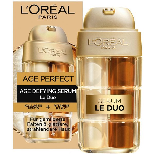 L'ORÉAL PARIS Gesichtsserum AGE PERFECT ANTI-AGING SERUM LE DUO MINI-FORMAT, intensive Pflege, mildert Falten, kräftigt die Haut