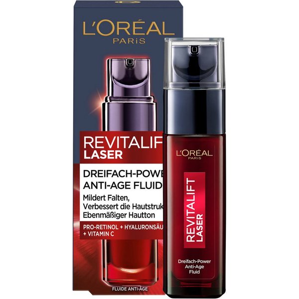 L'ORÉAL PARIS Gesichtsserum REVITALIFT LASER DREIFACH-POWER ANTI-AGE FLUID, sichtbar jüngere Haut, mildert Falten, Straffungs-Effekt