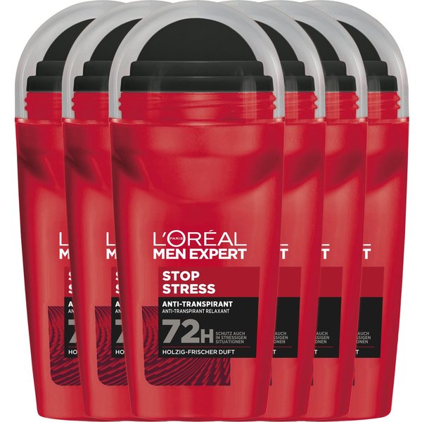 L'ORÉAL PARIS MEN EXPERT Deo-Roller Deo Roll-on Ultimate Control, Packung, 6-tlg., mit hoher Zuverlässigkeit